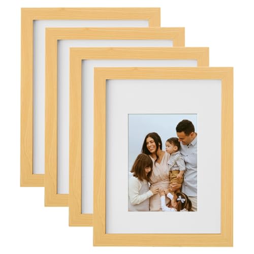 ASelected Lot de 4 cadres photo modernes en bois de 20,3 x 25,4 cm avec passe-partout et plexiglas, affichage mural ou de table, pour photos, impressions et affiches