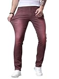 Oanviso Jeans Homme Pantalons en Denim Skinny Jean Pantalon avec Poches Stretch Coupe Moulant Slim Fit Vintage Cargo Pants Hip Hop Streetwear C Vin Rouge S
