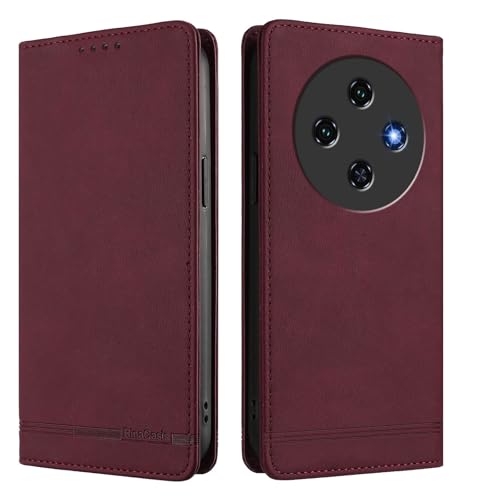 YSONCHAN Handyhülle für Oukitel C5, PU Lederhülle mit RFID-Blockierung, Magnetverschluss, Stoßfeste Flip Wallet Schutzhülle. Weinrot
