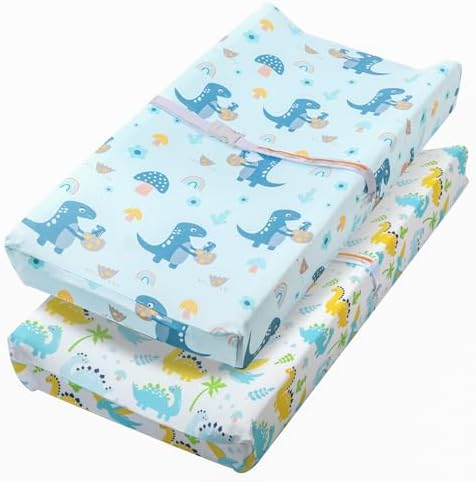 FHMJYH Changing Table Pad Cover Elastic Changing Pad Cover Premium Baby Changing Pad Cover 2 Pack for Boys Girls Unisex Soft Comfortable Safe (More Dinosaurs) Changing Pad Cover