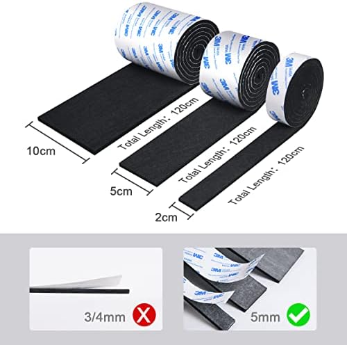 Vicloon Furniture Pad, 3 Rolls Floor Protectors for Furniture Feet (120x10x0.5cm+120x5x0.5cm+120x2x0.5cm), Felt Pads Tailorable for Chair Feet Legs, Tiled, Cabinet, Hardwood Floor Protectors(Black)