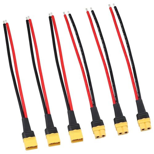 3 Pairs XT60 Connector Plugs with 12AWG Wire (20cm) - Male and Female Connector with Sheath Housing for Drone, FPV, Lipo RC Battery Adapter
