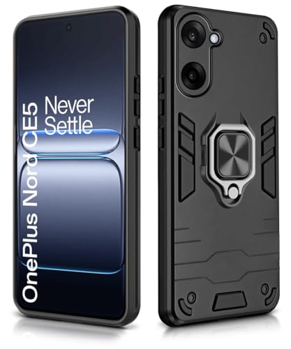 Image of WOW IMAGINE Shock Proof Back Case Mobile Cover for 1+ Oneplus Nord CE 5 5G | Back Cover Case (Tough Armor | Hybrid PC + TPU | Ring Holder & in-Built Kickstand | Black)
