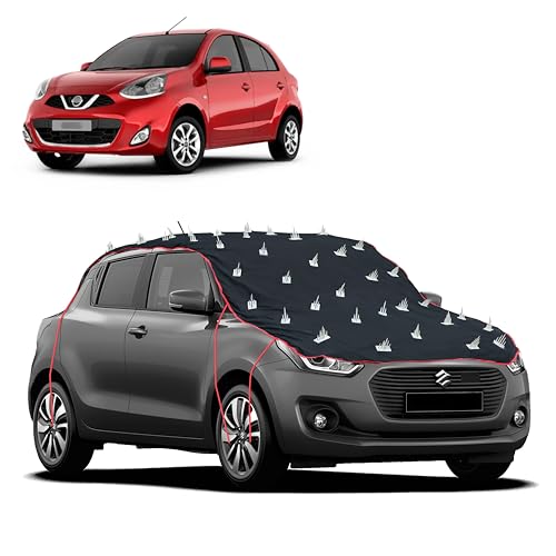 Image of Dog Protection Spike Car Cover for Nissan Micra Active Bonnet to Roof Easy Installation with 4 Elastic Hook Strap, Anti-Scratch Soft Cotton Inner, Complete Protection from Street Dogs & Monkeys