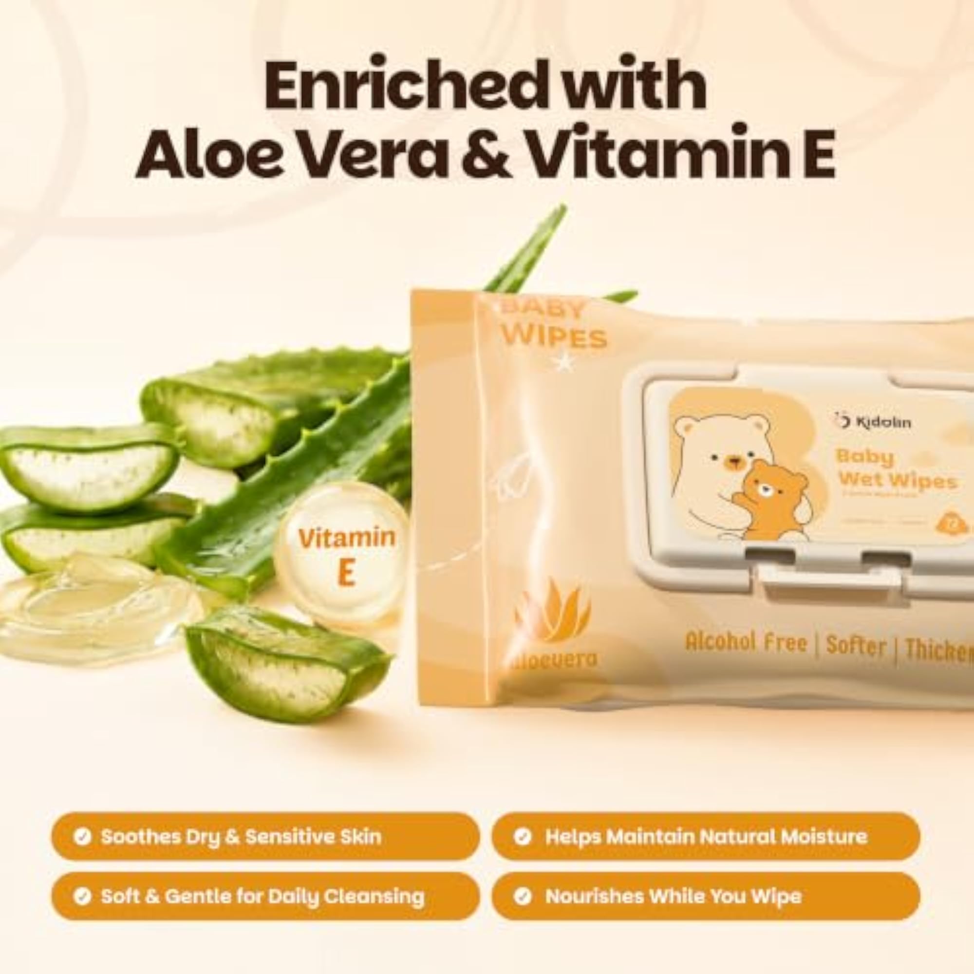 Wipes Wet for Baby, 99% Water-Based, Aloe Vera & Vitamin E