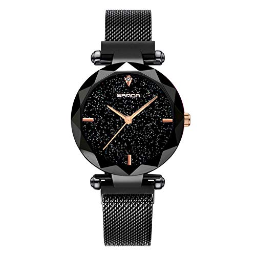 Warmiehomy Montre-Bracelet Dame Étanche Montre à Quartz Fille Mouvement Analogique Diamant Aimant Montre Mince Cadran Ciel Étoilé Montre à Quartz Montre en Plein Air Classique pour Femme