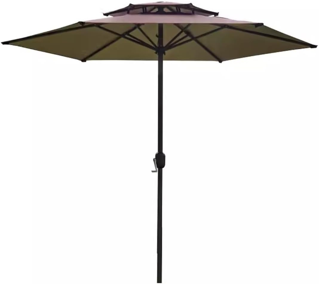 Outdoor Parasol 8.2FT Patio Umbrella Double Tiers Outdoor Umbrella Patio Table Umbrella with Push Button Crank Beach Umbrella Patio Garden Umbrella(C-250cm)