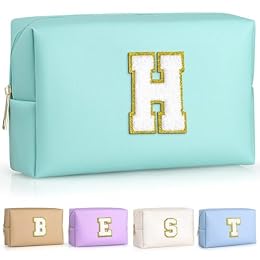 TOPEAST Preppy Bag, Monogrammed Makeup Bags with Zipper, Cute Makeup Pouch, Initial Birthday Gifts Bag for Daughter Friends Sister, Preppy Things for Girls (Blue H)