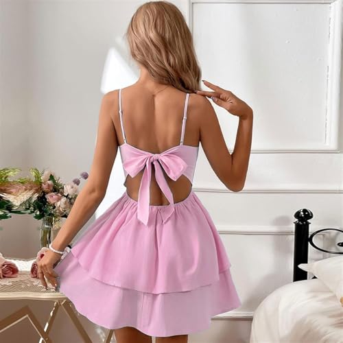 Image of Women's Spaghetti Strap Backless Bow Mini Dress Club Night Out Cocktail Dresses
