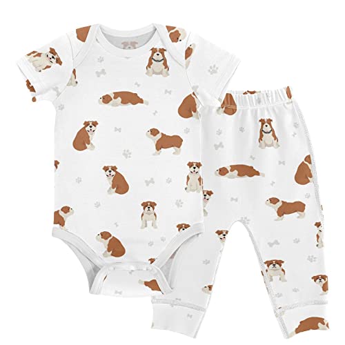 Image of vvfelixl Baby Pants Sets Cute Dogs Puppy Short Sleeve Baby Clothes For Boys Girls 0-24 Months