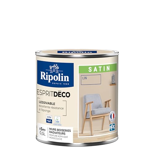 RIPOLIN - Peinture Intérieure Multi-Supports – Murs, Boiseries & Radiateurs – Ultra-Couvrante – Lessivable – Application Facile – Ecolabel - Satin - 0,5L - Lin