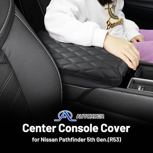 Image of Autorder Center Console Cover for Nissan Pathfinder 2022-2025 2026 Accessories Armrest Cushion Cover Nappa Leather Middle Console Covers Pathfinder Console Cushion Pad Anti-Scratch
