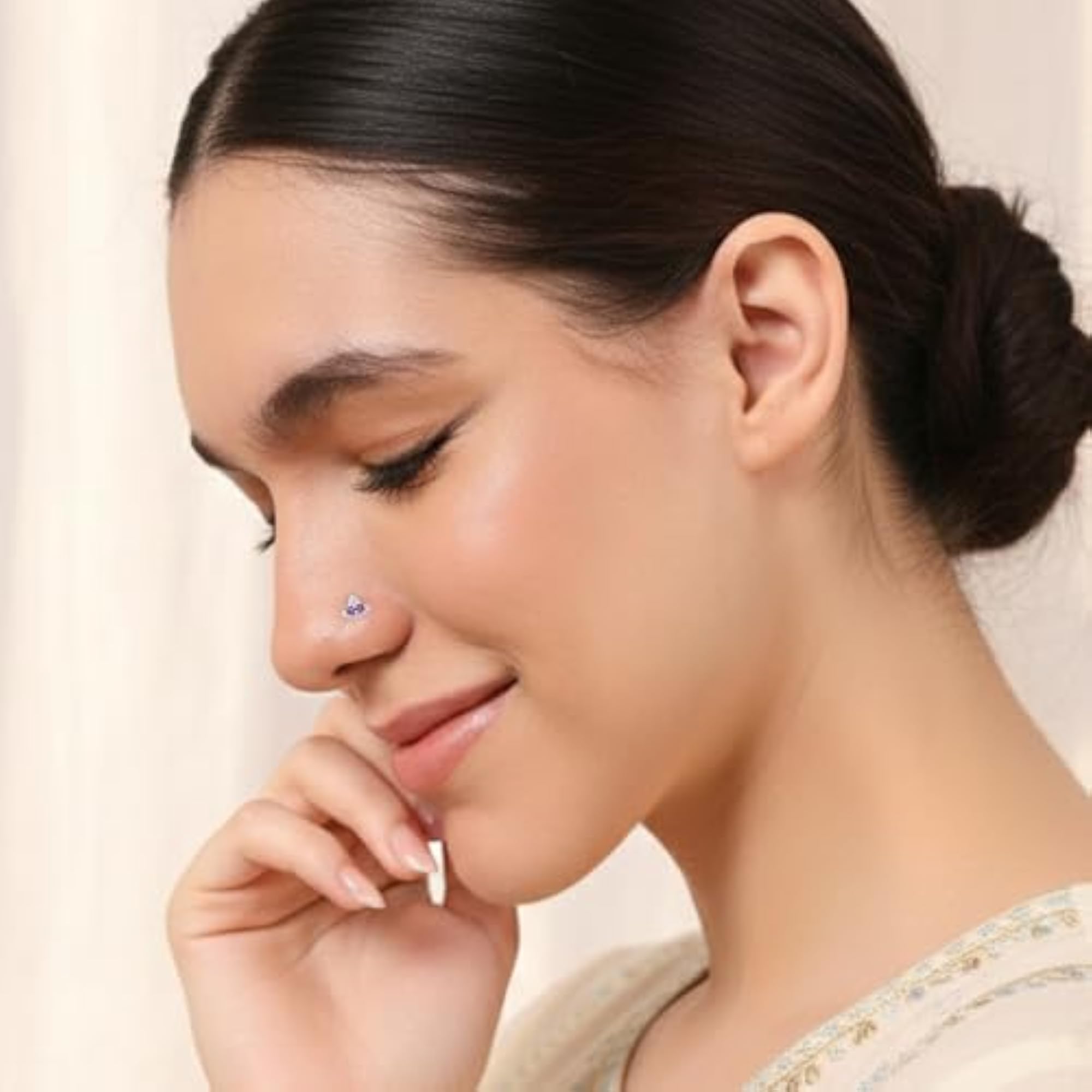 Women's Pure 925 Silver CZ Crescent Design Nose Pin