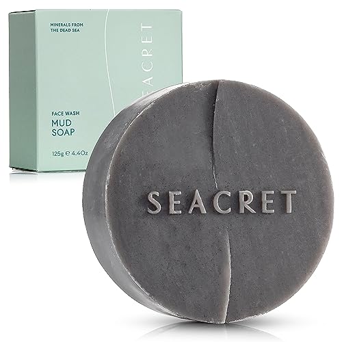 SEACRET Dead Sea Mud Soap Bar - Deep Pore Purifying & Refining Facial Cleanser with 21+ Minerals and Witch Hazel, Natural Exfoliating Spa Bar for Normal to Oily Skin, SLS-Free, Fragrance-Free, 4.4 oz