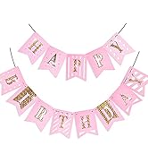 PartyWoo Happy Birthday Banner, Happy Birthday Sign Banner, Pink and Gold Birthday Banner, Happy ...