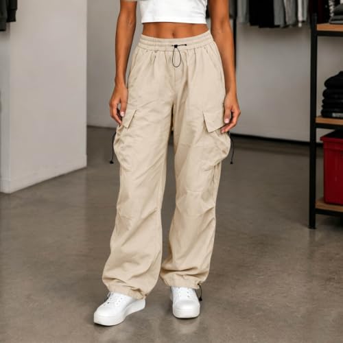 Women's Cargo Pants Drawstring Waist Wide Leg Utility Work Trousers - image 2