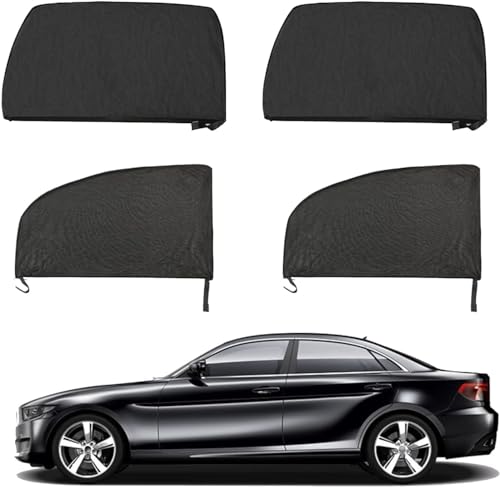 4Pcs Stretchable Breathable Sunshades for Car Windows - Sun Shade Curtain, Soft Rear Side Window Cover, Privacy Curtains, Mesh Side Window Cover