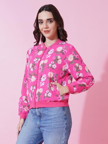 Image of 9 Impression Women's Printed Bomber Jackets | Full Zipper Regular Jacket | Casual Sweatshirt | Oversized Jackets for Women | Outdoor Office Wear Winter Jackets