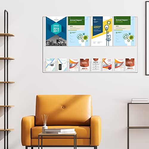 Weysat Acrylic Brochure Holder Wall Mount Rack Acrylic Magazine Holder Literature Display Clear 12 Pockets Pamphlet Display Holder Plastic Flyer Multi Pocket Wall Mount Slots for Office Classroom Home