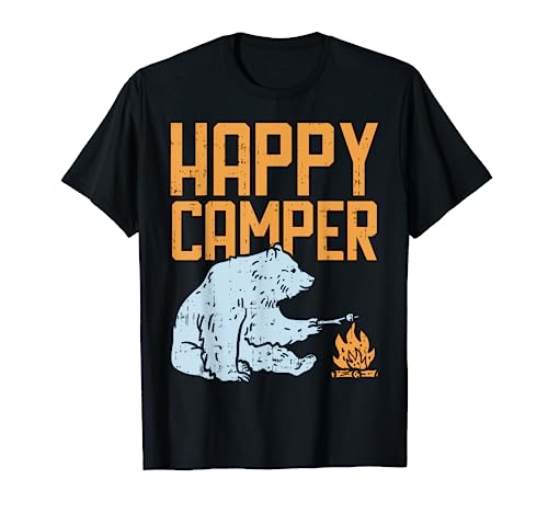 Happy Camper Bear Vacation Hiking Camp Campfire Camping Gift T-Shirt