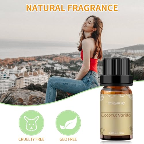 Image of BURIBURI Coconut Vanilla Essential Oil, 10ml Premium Grade Scented Oil Coconut Vanilla Fragrance Oil for Diffuser, Massage, Candle, Soap Making