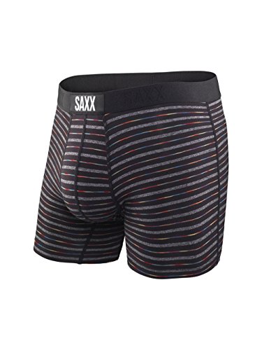 Saxx Underwear Men's Boxer Briefs – Vibe Men’s Underwear – Boxer Briefs with Built-in Ballpark Pouch Support – Underwear for Men,Black Gradient Stripe - Old Version,Large