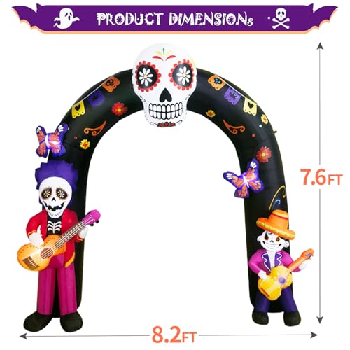 Aufblasbarer Dia-de-los-Muertos-Halloween-Torbogen mit LEDs, 2,4 m – Bild 3