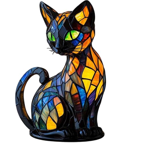 DSXVJHD Stained Glass Cat Lamp Vintage Cat Lamps Stained Resin Table Lamps Animal Series Night Light Home Decor 3D Cute LED Animal Bedside Table Night Lights for Kitten Lovers