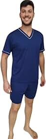 Pijama Masculino Adulto Confortável e Macio Manga Curta e Short Para Dormir Conjunto Masculino de Verão Roupa de Dormir Leve Fresca Malha Macia Ideal Para Noites Quentes Uso Diário Em Casa