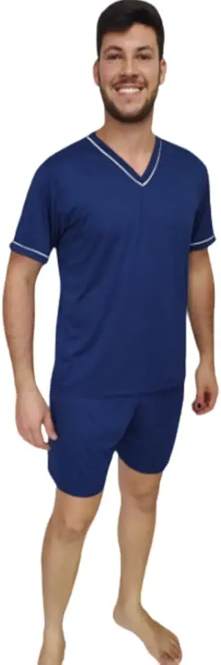 Pijama Masculino Adulto Confortável e Macio Manga Curta e Short Para Dormir Conjunto Masculino de Verão Roupa de Dormir Leve Fresca Malha Macia Ideal Para Noites Quentes Uso Diário Em Casa