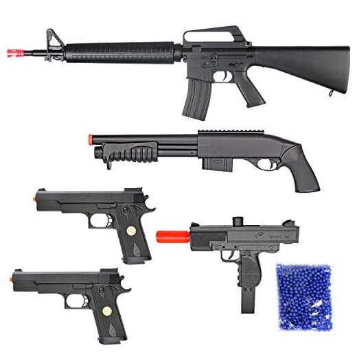 lot of 5 airsoft guns sniper rifle shotgun machine pistols & 1,000 6mm bbs(Airsoft Gun)