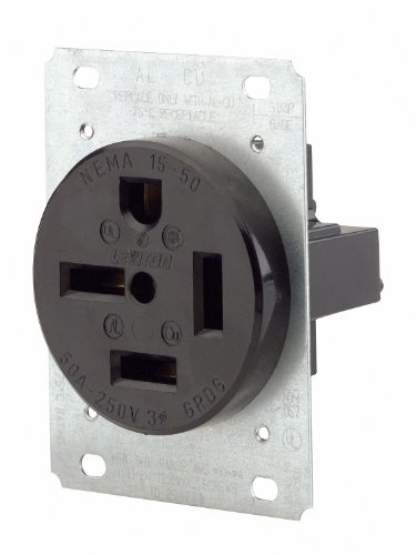 Leviton 8450 50 Amp, 250 Volt, Flush Mounting Receptacle, Straight Blade, Industrial Grade, Grounding, Black