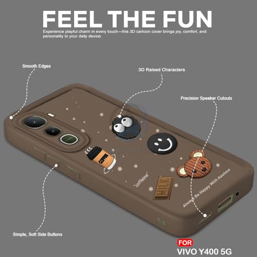 Image of AESTMO Back Case Cover for Vivo Y400 5G Cover | Cute Fun Cartoon 3D Ball | Coffee Silicone Case | Full Body Protection | Camera Protection Back Cover for Vivo Y400 5G (Brown)