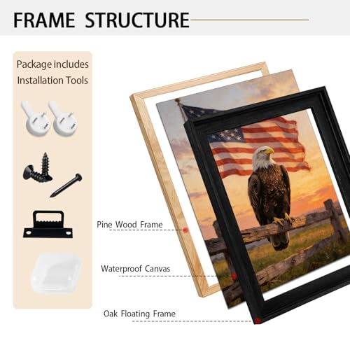 Image of American Flag Framed Canvas Wall Art, 4th of July Red White Blue Canvas Prints, USA Flag with Bald Eagle Patriotic Decorations, Vintage Independence Day Wall Decor for Bedroom Living Room 20x24
