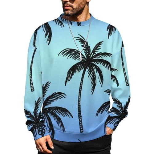 MoBlinko Sweaters for Men Blue Gradient Palm Trees Mens Crewneck Sweater M Long Sleeve Lightweight Pullover