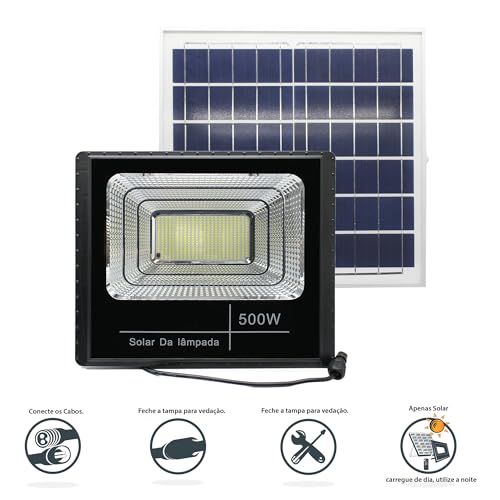 Refletor Solar Led Holofote 500w Placa Bateria Prova Dágua