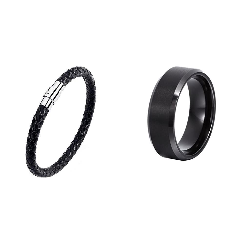 Yellow Chimes Casual Band Collection Strand Bracelet for Men (Black) and Yellow Chimes 316L Stainless Steel Black Band Ring for Men and Women (9) (B08WD6P7H9) Amazon Price History, Amazon Price Tracker