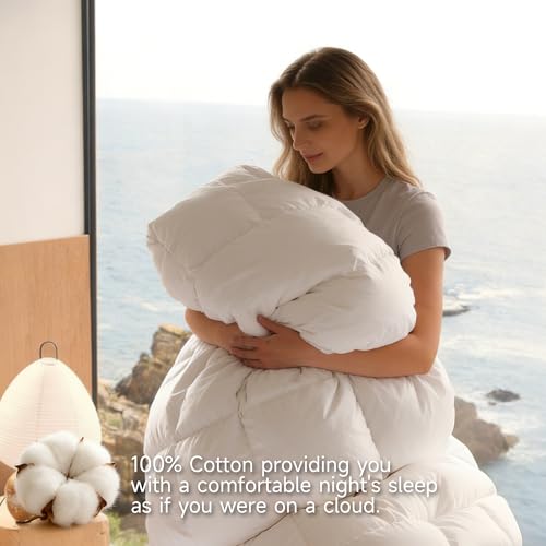 Image of Beautyrest Luxury White Goose Feather Down Fiber Twin Size Duvet Insert,100% Cotton Breathable Medium Warmth Bedding Comforter for All Season,White /Twin,68 inch Wx90 L