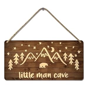 Little Man Cave Sign Woodland Nursery Wall Decor for Baby Boys Rustic Bear Forest Animal Wood Signs, Nursery Room Decor for Boys Bedroom Farmhouse Sign Wooden Wall Art 12×6 Inch