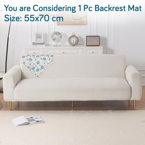Image of HOKIPO Cerulean Bloom Quilted Sofa Backrest Cover Mat| 'Tassel Twigs' Series (IN-988-T6)