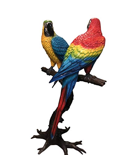 Estatua de Bronce con Dos Grandes Loros en Árbol 43" L x 28" W x 67" H