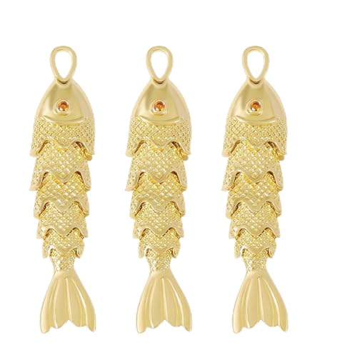 Coiris Gold Fish Charm Pendant 3D Sea Animal DIY Bracelet Necklace Earrings Beading and Jewelry Making Decorations
