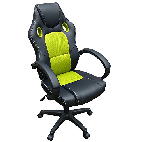 Panana Bürostuhl, PU-Leder+Netz Schreibtischstuhl, Gaming-Stuhl mit hoher Rückenlehne, drehbare höhenverstellbar Computer-Stühle (Schwarz+Grün)