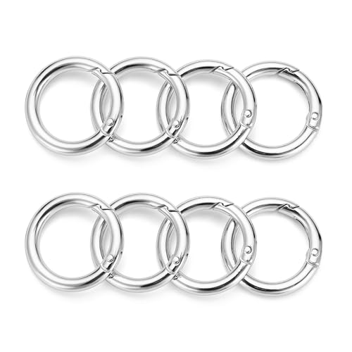 Image of Gkeygo Key Ring Clip, 1 Inch Keychain Rings, 8 Pack Round Carabiner Clip for Keys, Buckle, Bags, Purses - Key Chain Hooks Replacement Keychains Lanyard DIY Crafts, Silver