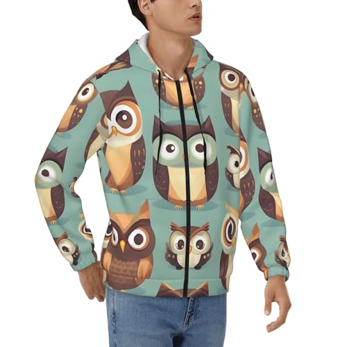 Sweat à capuche EdWal pour homme avec imprimé hibou mignon et fermeture éclair