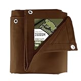 FinstBy 8x10 ft Canvas Tarp with Rustproof Grommets, Heavy Duty Multipurpose Tarpaulin Cover for Canopy Tent, Roof, Camping, Woodpile-Tan