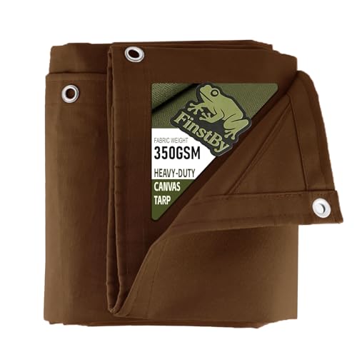 FinstBy 8x10 ft Canvas Tarp with Rustproof Grommets, Heavy Duty Multipurpose Tarpaulin Cover for Canopy Tent, Roof, Camping, Woodpile-Tan