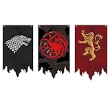 For Game of Thrones House Sigil Tournament Banner 23x39" Outdoor Wall Flag Tapestry Poster Gifts House For Stark Targaryen Lannister（3-pack）