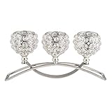 ✨【Kristall Teelicht Kerzenhalter 】Spektakulär filigrane und elegant einzigartige, diese kerze halter merkmale 3 kristall perlen tassen thront auf sleek scrollen bars von glänzend metall.
