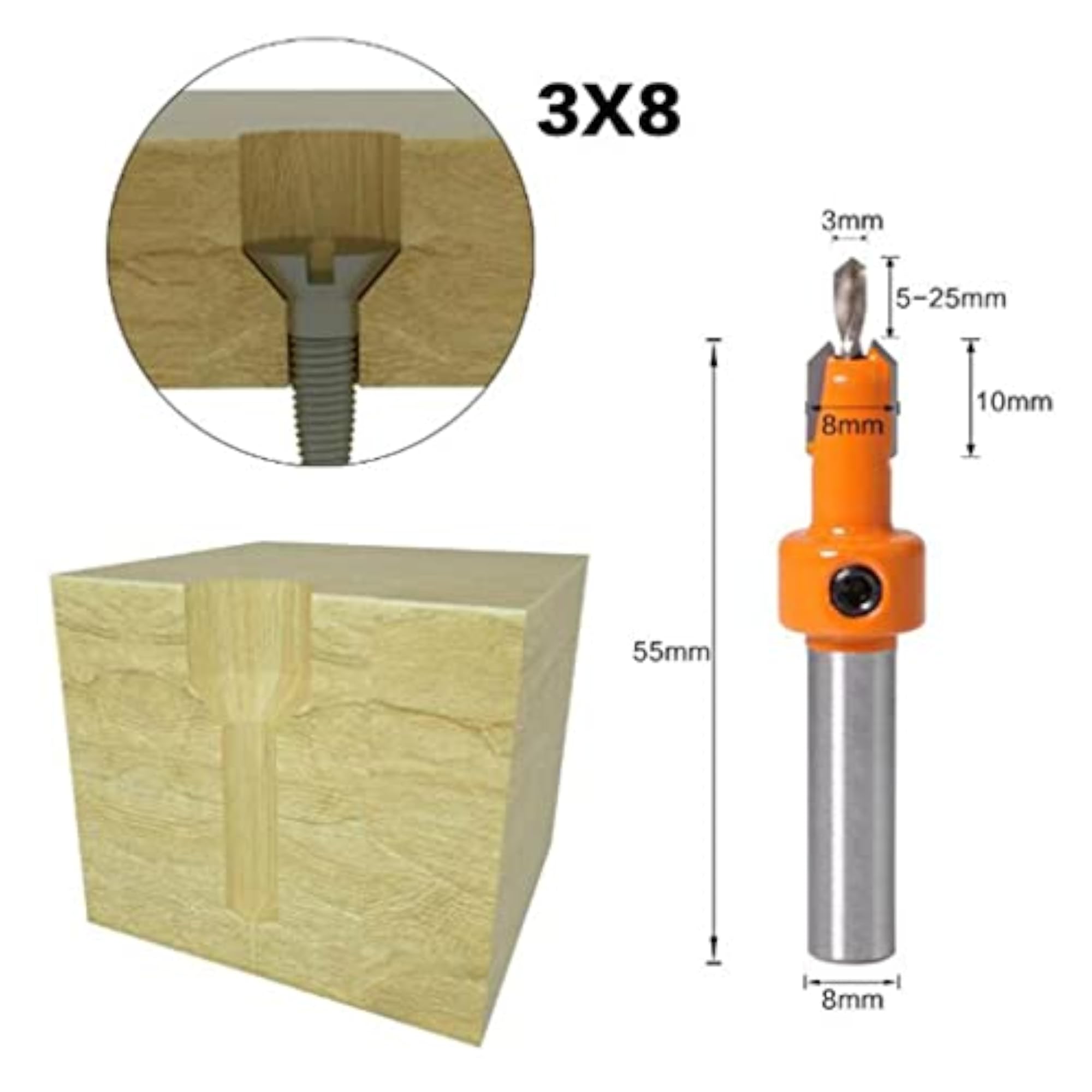 8mm Shank Countersink Drill Bits Woodworking Chamfer Counter Bits